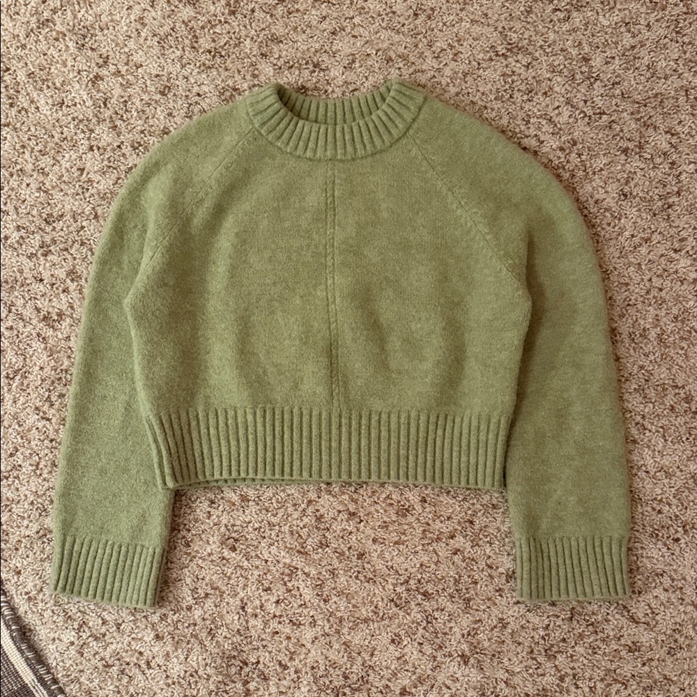Sezane Sama Cropped Green Crewneck Sweater - size M